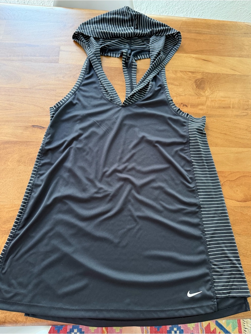 Nike Black Hooded Performance Racerback Tank w/ Gray Pinstripe Panels - Size M